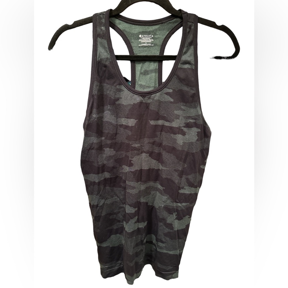 Athleta Racerback Tank Green/Black Camo Sz Large Excellent